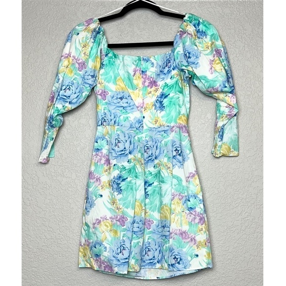 NEW ZARA Floral Off Shoulder Sweetheart Neck‎ Puff Short Sleeve Cotton Dress XS - Picture 6 of 10